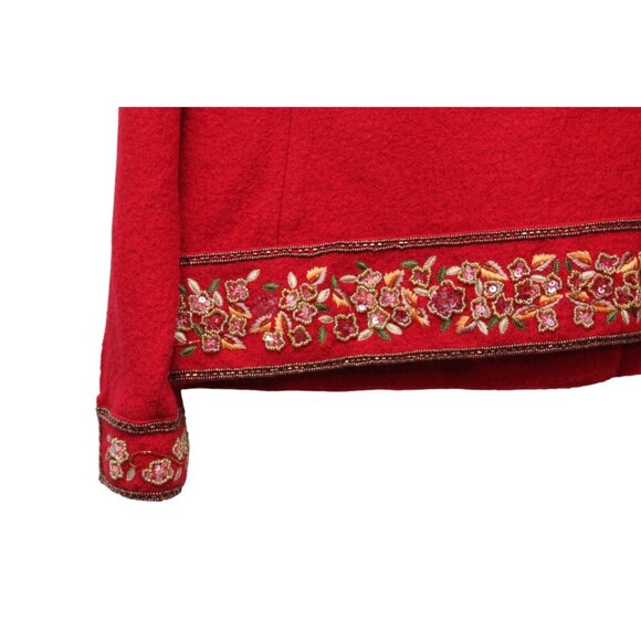 Talbots Jacket Size Large Petite 100% Wool Red Classic Embroidered Sequin Beaded - Picture 12 of 15